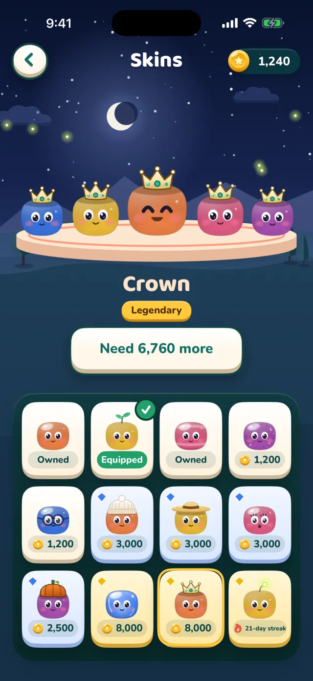 The skins wardrobe with a family of jellies wearing crowns